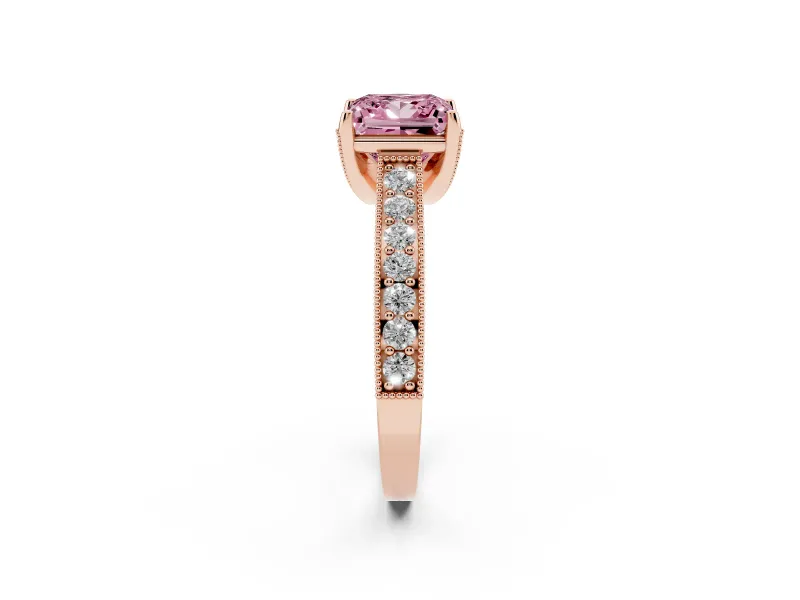 Princess Cut Hidden Halo Engagement Ring Setting for a Fancy Pink Lab-Grown Diamond | Milgrain Pave | Rose Gold