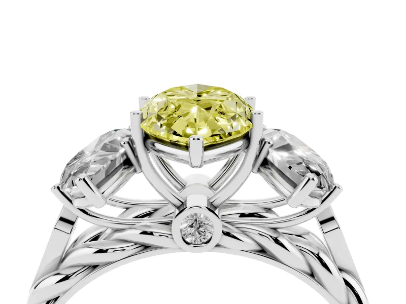 Fancy Yellow Marquise Cut Diamond Three-Stone Ring Set in Platinum with Braided Band