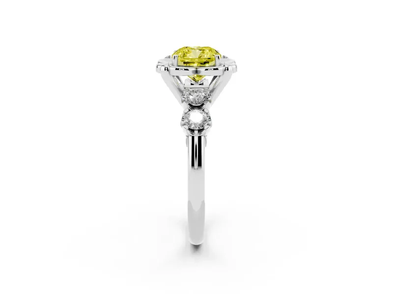 Cushion Cut Floral Engagement Ring Setting for a Fancy Yellow Lab-Grown Diamond | Petal Frame | White Gold