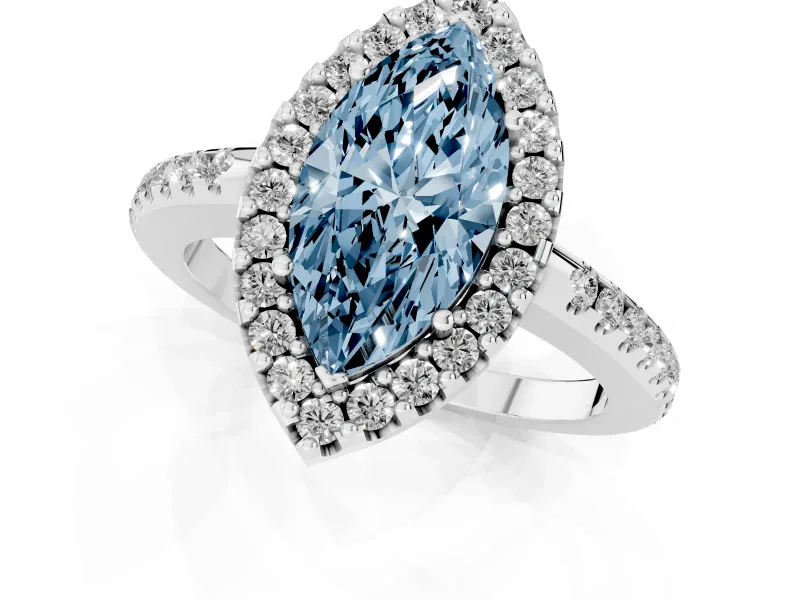 Marquise Pave Halo Engagement Ring Setting for a Fancy Blue Lab-Grown Diamond | Pave Band | Sterling Silver