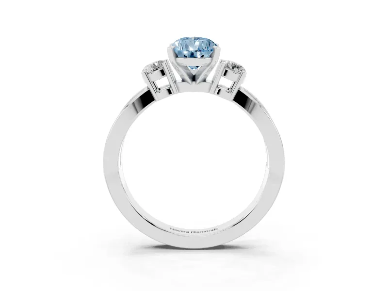 Fancy Blue Three-Stone Pear Cut Diamond Twist Band Ring Set in White gold with Pavé Accents and Prong Setting