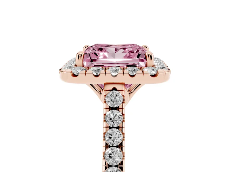 Princess Cut Raised Halo Engagement Ring Setting for a Fancy Pink Lab-Grown Diamond | Rose Gold