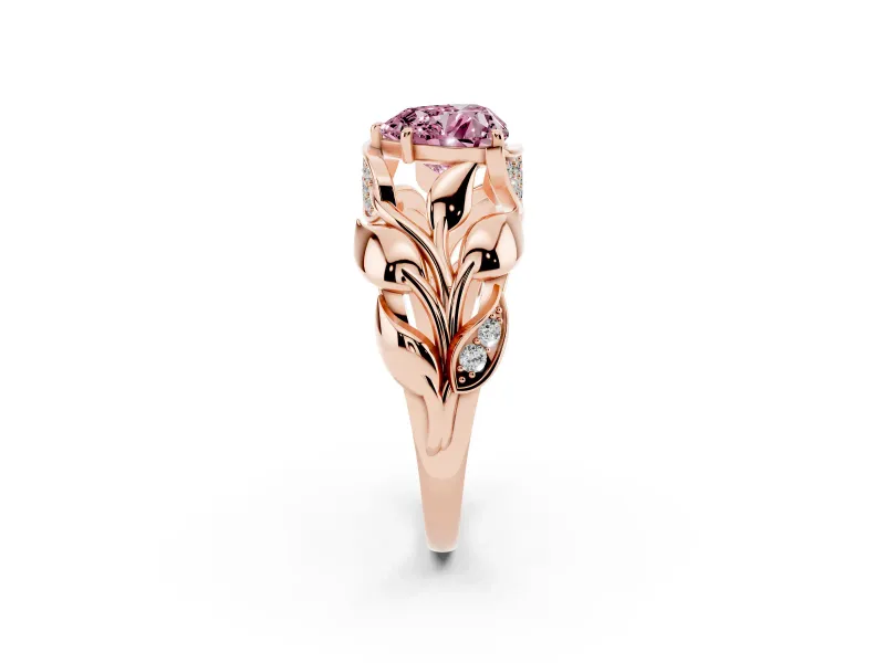 Heart-Shaped Leaf Bypass Engagement Ring Setting for a Fancy Pink Lab-Grown Diamond | Rose Gold