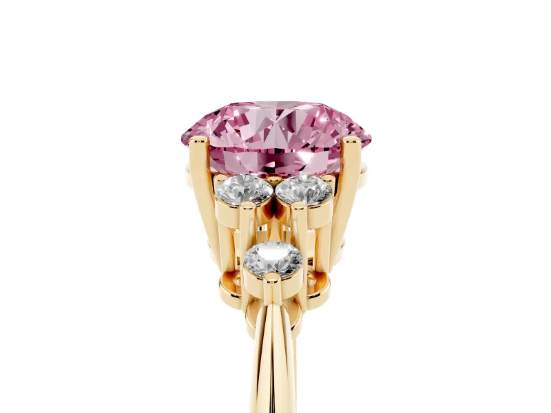 Round Cluster Accent Engagement Ring Setting for a Fancy Pink Lab-Grown Diamond | Yellow Gold