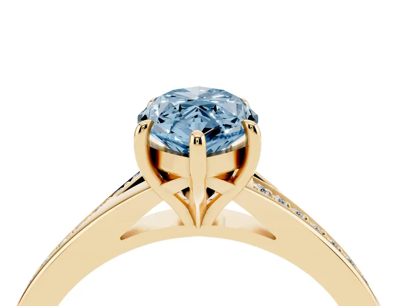 Marquise Pave Solitaire Engagement Ring Setting for a Fancy Blue Lab-Grown Diamond | Sweeping Shoulders | Yellow Gold
