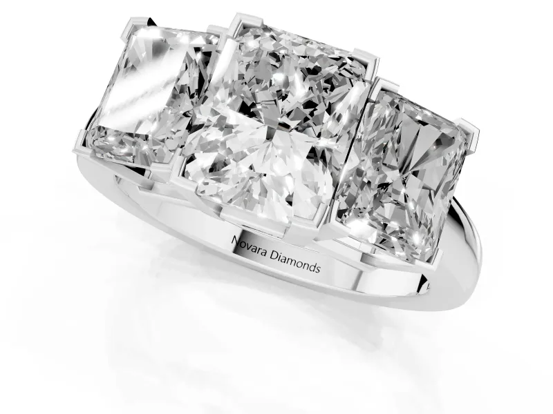 Radiant Cut Three Stone Engagement Ring Setting | Large Side Stones | White Gold