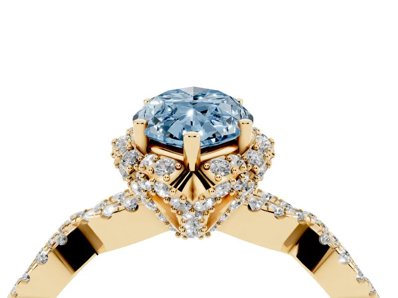 Marquise Milgrain Halo Engagement Ring Setting for a Fancy Blue Lab-Grown Diamond | Graduated Shoulders | Yellow Gold