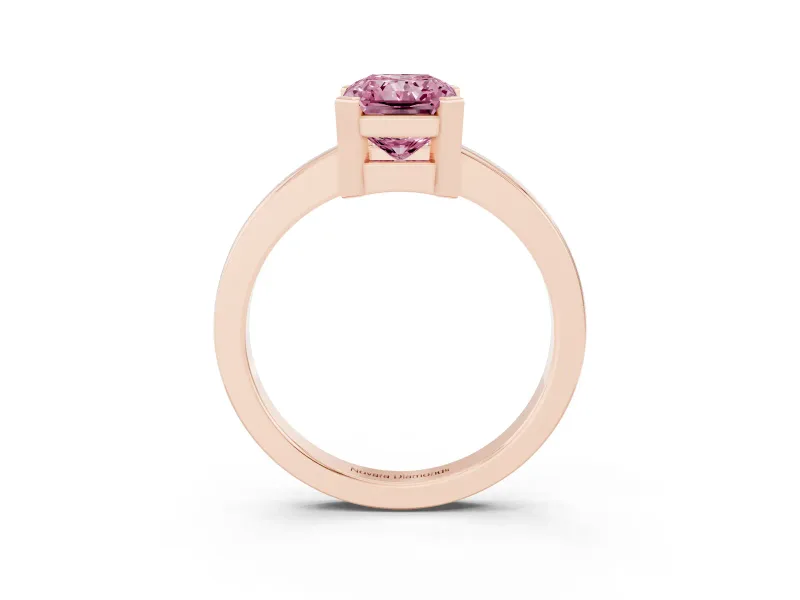 Fancy Pink Radiant Cut Diamond Solitaire Ring Set in Rose gold with Prong Head and Smooth Polished Band