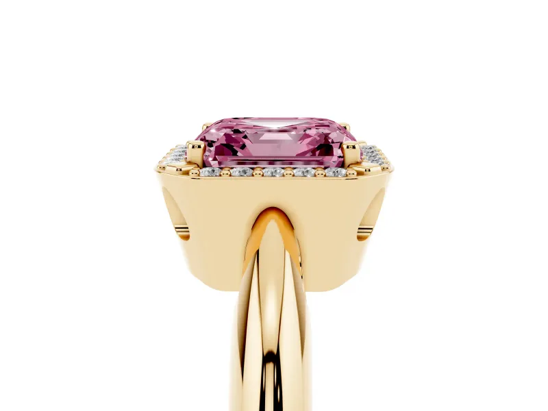 Asscher Cut Halo Engagement Ring Setting for a Fancy Pink Lab-Grown Diamond | Plain Tapered Band | Yellow Gold