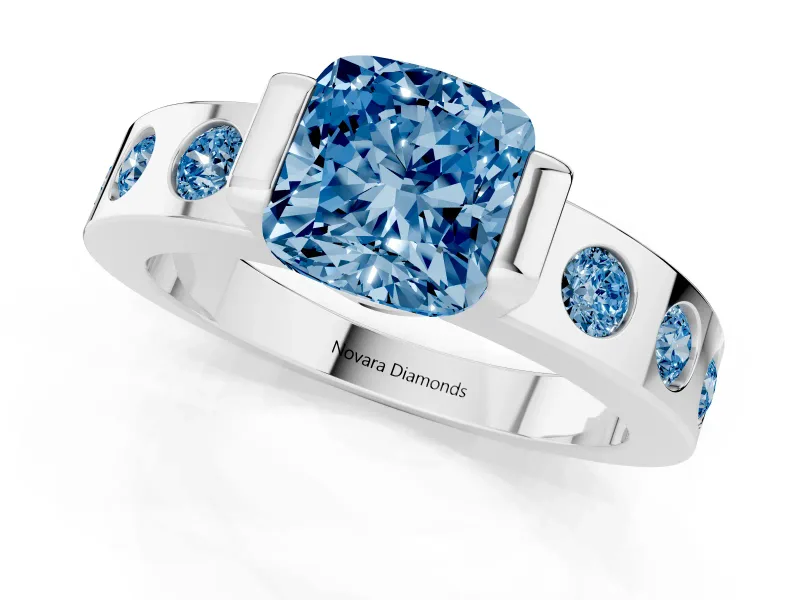 Cushion Cut Tension Style Engagement Ring Setting for a Fancy Blue Lab-Grown Diamond | Platinum