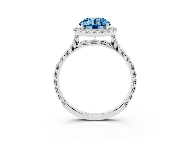 Round Rope Halo Engagement Ring Setting for a Fancy Blue Lab-Grown Diamond | White Gold