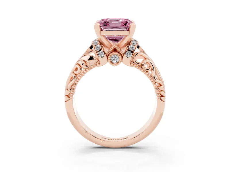 Asscher Cut Filigree Engagement Ring Setting for a Fancy Pink Lab-Grown Diamond | Rose Gold