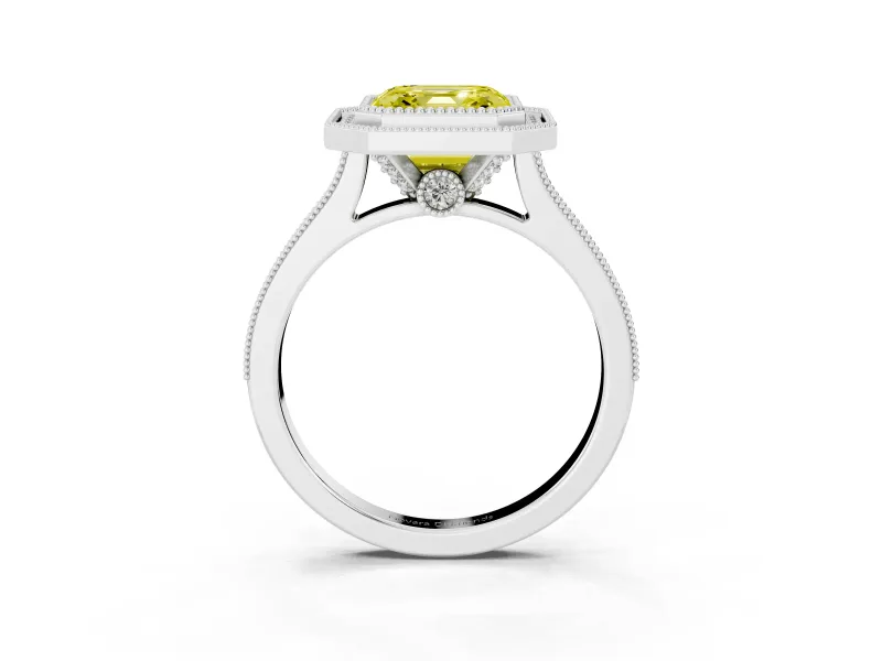 Asscher Cut Halo Engagement Ring Setting for a Fancy Yellow Lab-Grown Diamond | Sterling Silver - Design NV-24721