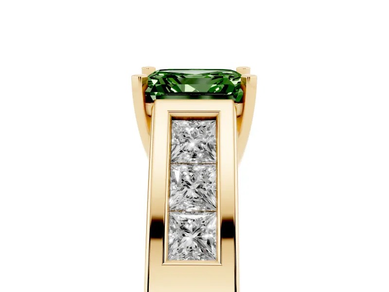 Asscher Cut Channel-Set Engagement Ring Setting for a Fancy Green Lab-Grown Diamond | Yellow Gold