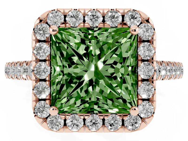 Princess Cut Raised Halo Engagement Ring Setting for a Fancy Green Lab-Grown Diamond | Rose Gold
