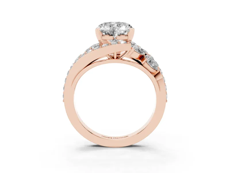 Heart-Shaped Bypass Pavé Engagement Ring Setting | Marquise and Pear Accents | Rose Gold