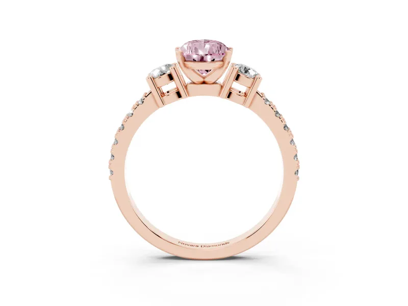 Pear-Shaped Three Stone Pavé Engagement Ring Setting for a Fancy Pink Lab-Grown Diamond | Round Side Stones | Rose Gold