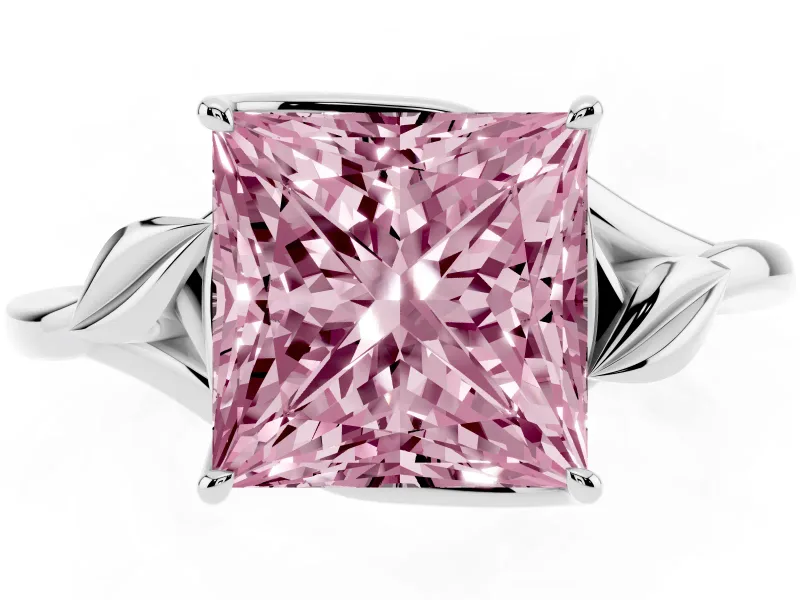 Princess Cut Leaf Bypass Solitaire Engagement Ring Setting for a Fancy Pink Lab-Grown Diamond | Polished Band | Platinum