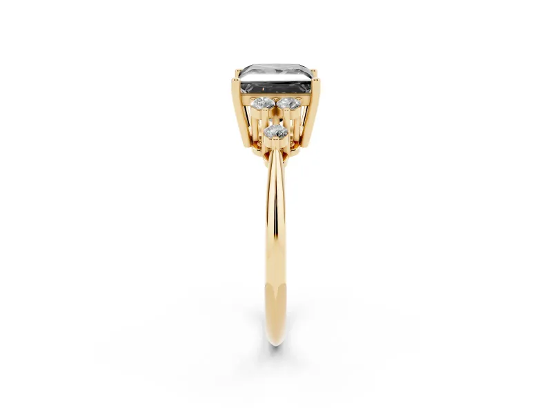 Princess Cut Cluster Accent Engagement Ring Setting for a Black Center | Plain Band | Yellow Gold
