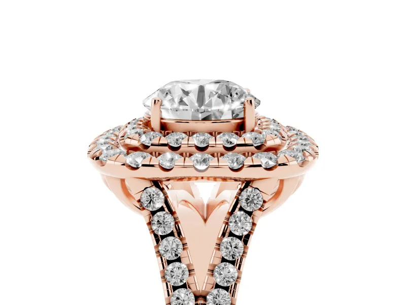 Round Halo Split Shank Engagement Ring Setting | Rose Gold