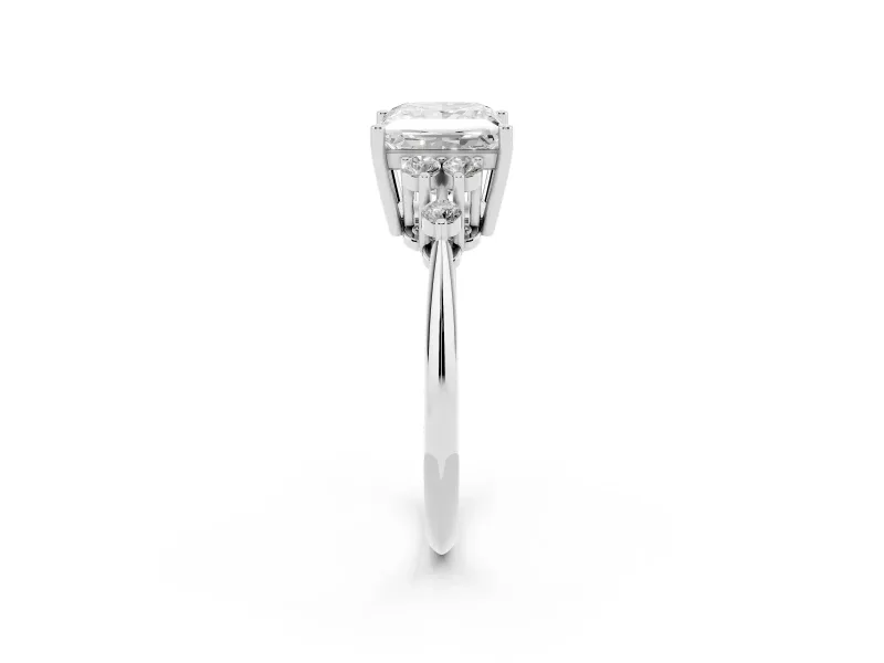 Princess Cut Cluster Accent Engagement Ring Setting | Plain Band | Platinum