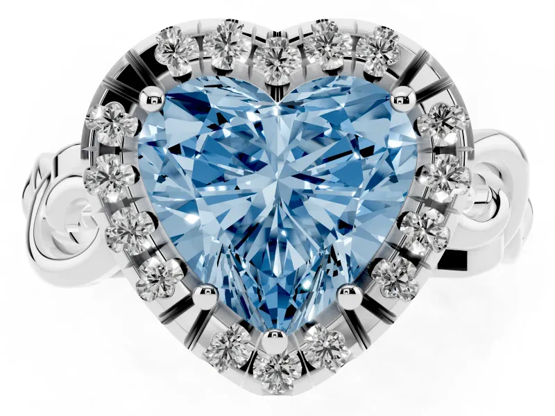 Fancy Blue Heart Cut Diamond Halo Ring Set in Platinum with Scrollwork Band and Prong Setting