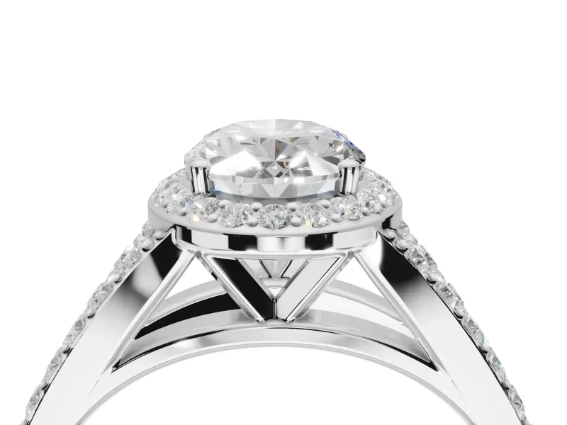 Oval Halo Pavé Engagement Ring Setting | Narrow Split Shank | Platinum