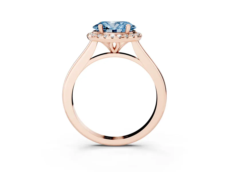 Oval Halo Engagement Ring Setting for a Fancy Blue Lab-Grown Diamond | Plain Polished Band | Rose Gold