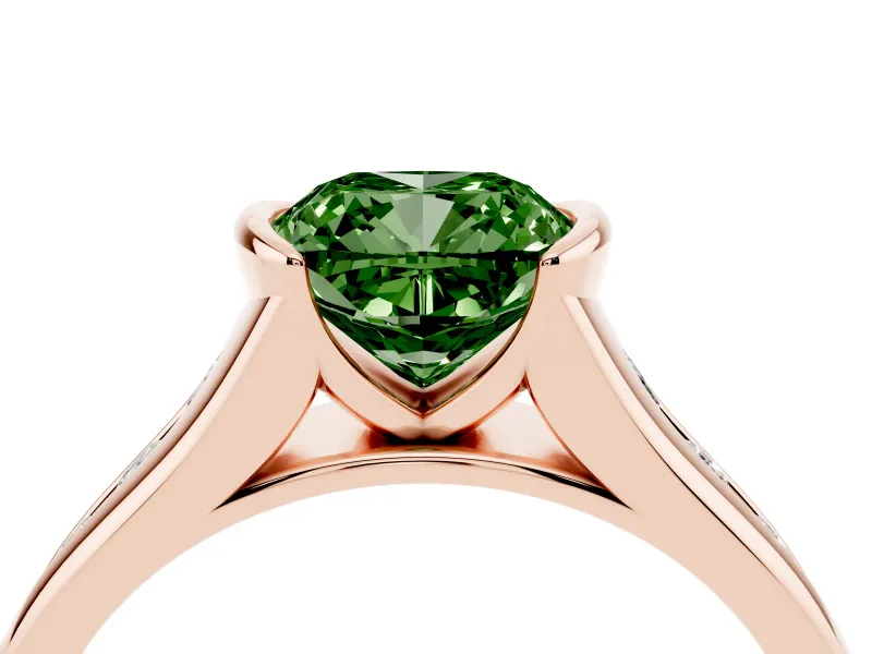 Cushion Cut Half Bezel Engagement Ring Setting for a Fancy Green Lab-Grown Diamond | Rose Gold