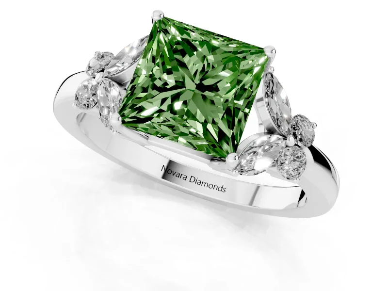 Princess Cut Petal Engagement Ring Setting for a Fancy Green Lab-Grown Diamond | Sterling Silver