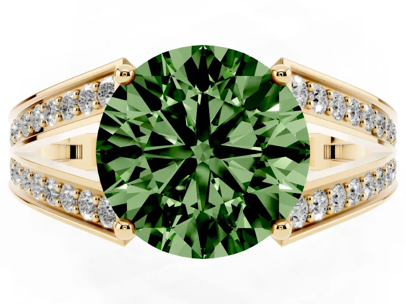 Round Split Shank Pavé Engagement Ring Setting for a Fancy Green Lab-Grown Diamond | Yellow Gold