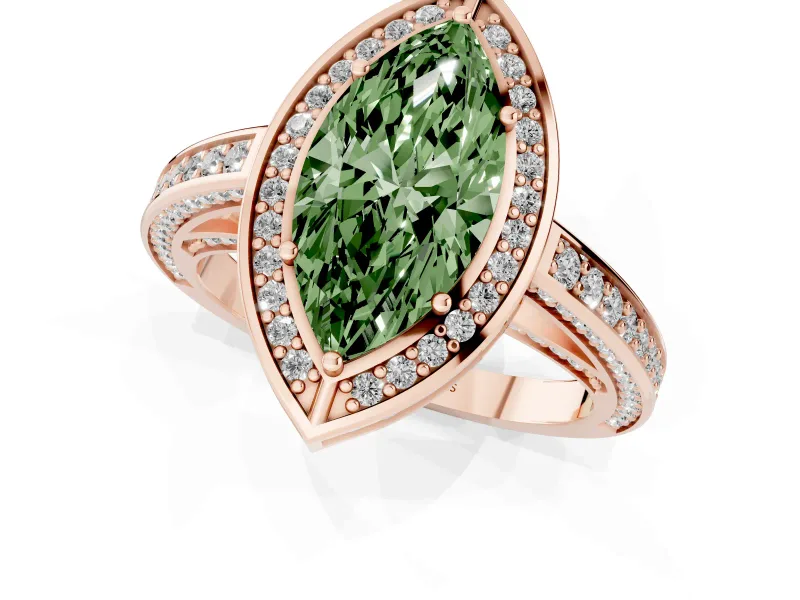 Marquise Sectioned Halo Engagement Ring Setting for a Fancy Green Lab-Grown Diamond | Rose Gold