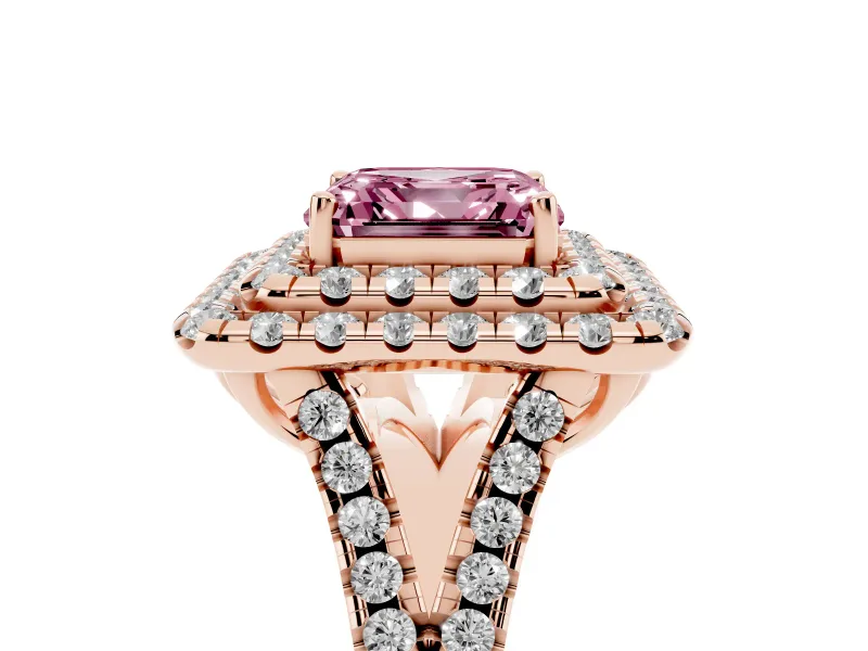 Asscher Cut Halo Split Shank Engagement Ring Setting for a Fancy Pink Lab-Grown Diamond | Pavé Strands | Rose Gold