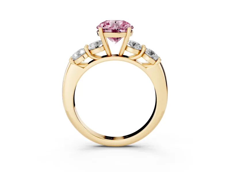 Round 5 Stone Engagement Ring Setting for a Fancy Pink Lab-Grown Diamond | Yellow Gold