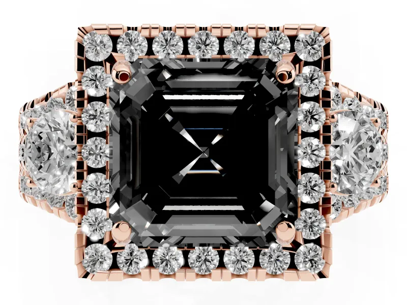 Asscher Cut Halo Split Shank Engagement Ring Setting for a Black Center | Rose Gold