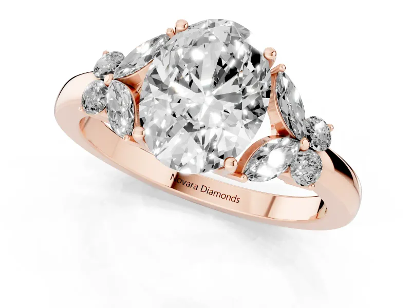 Oval Petal Accent Engagement Ring Setting | Marquise and Round Sides | Rose Gold