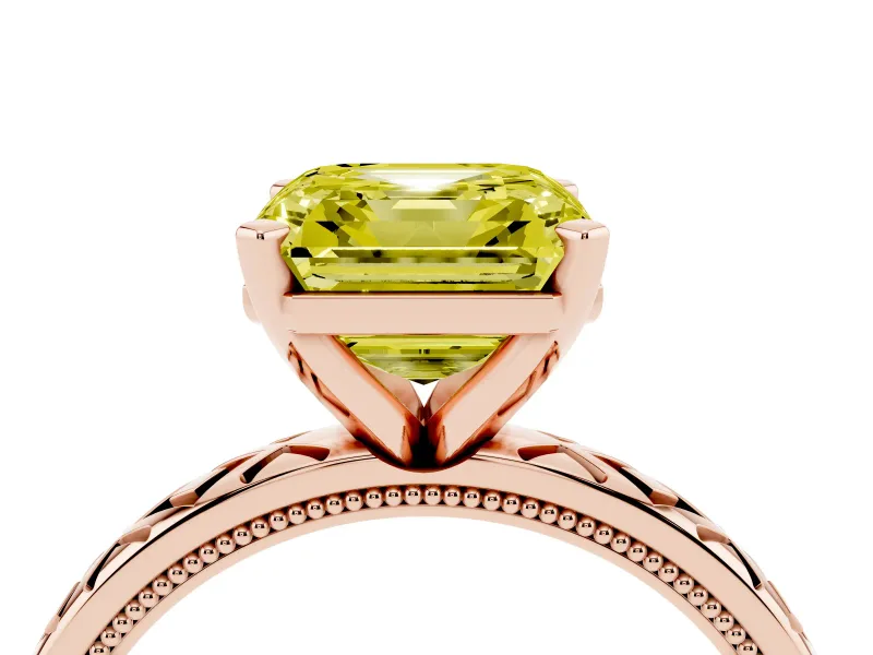Asscher Cut Vintage Milgrain Engagement Ring Setting for a Fancy Yellow Lab-Grown Diamond | X Pattern Band | Rose Gold
