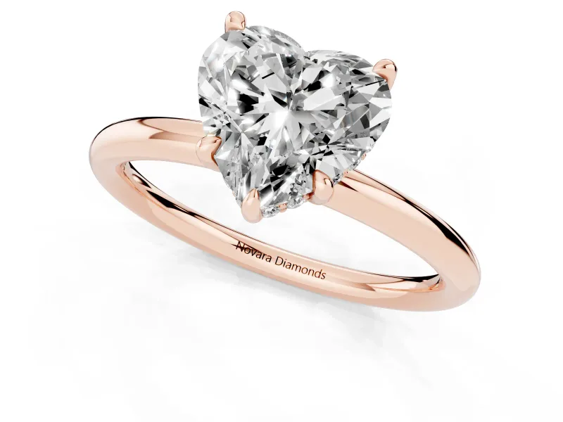 Heart-Shaped Hidden Halo Engagement Ring Setting | Thin Plain Band | Rose Gold