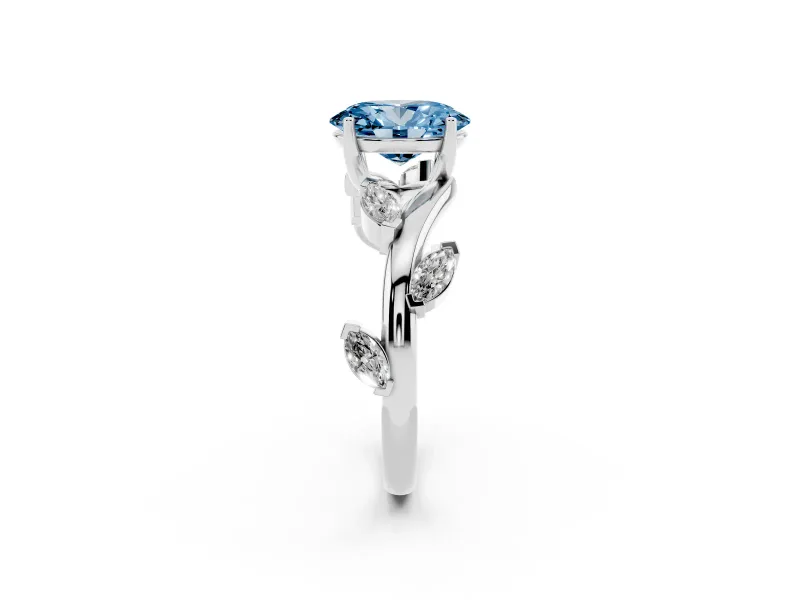 Fancy Blue Oval Cut Diamond Solitaire Ring Set in Silver with Twisted Marquise Accent Band