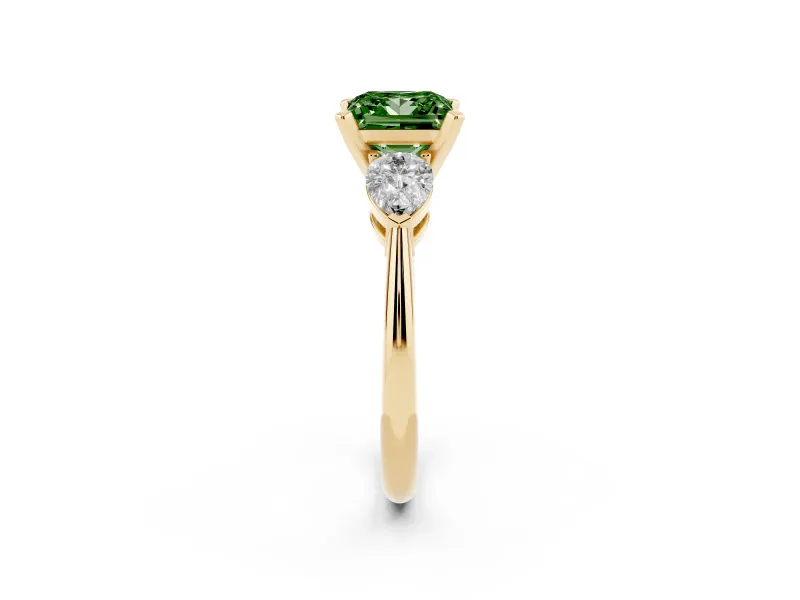 Princess Cut 3-Stone Engagement Ring Setting for a Fancy Green Lab-Grown Diamond | Yellow Gold