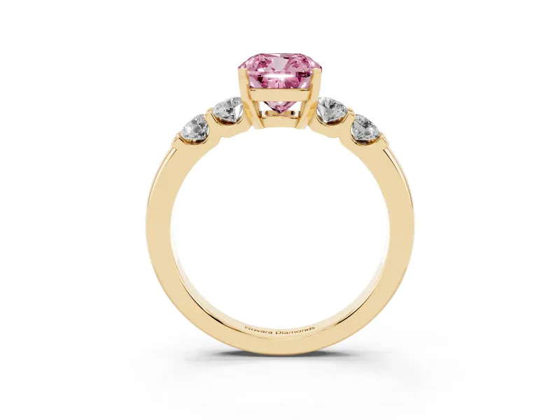 Cushion Cut Five Stone Engagement Ring Setting for a Fancy Pink Lab-Grown Diamond | Yellow Gold