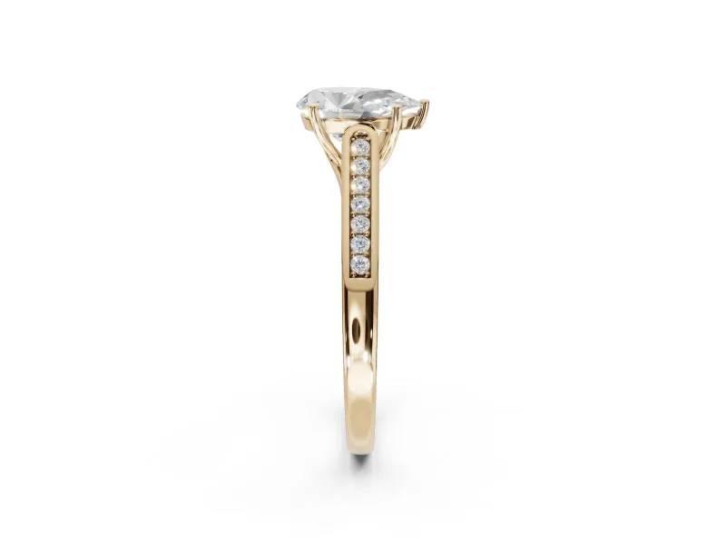 Pear-Shaped Cathedral Solitaire Engagement Ring Setting | Channel Set Band | Yellow Gold