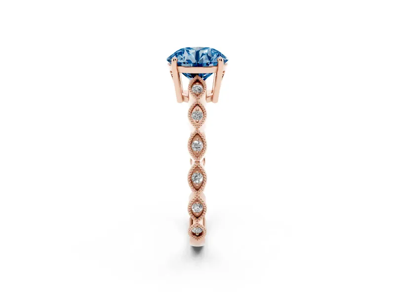 Round Milgrain Solitaire Engagement Ring Setting for a Fancy Blue Lab-Grown Diamond | Rose Gold