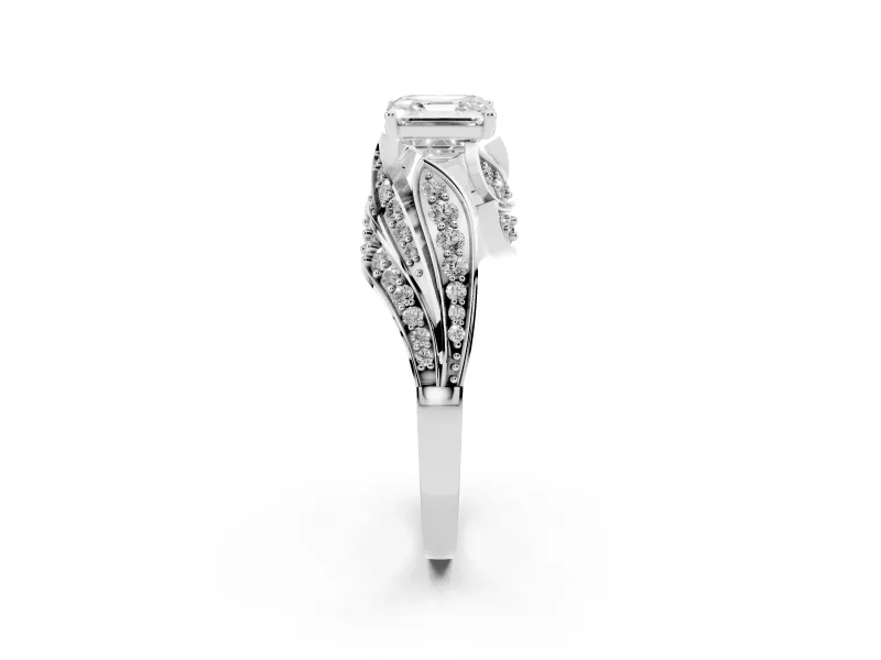 Asscher Cut Bypass Hidden Halo Engagement Ring Setting | Graduated Pavé | Sterling Silver