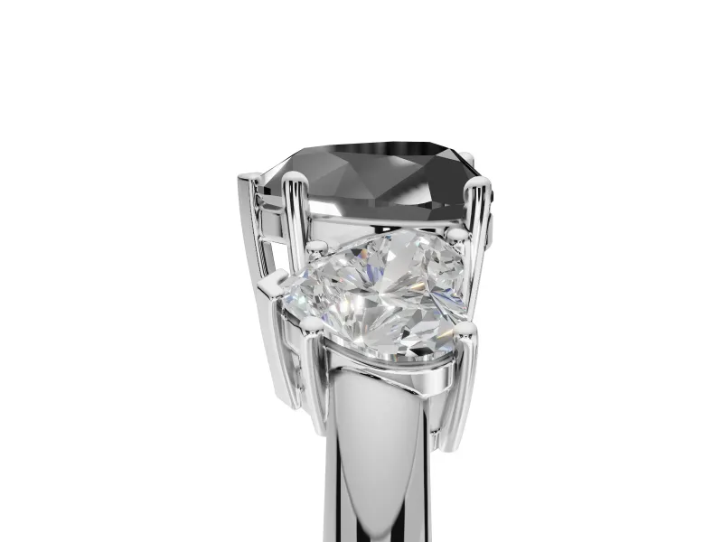 Heart-Shaped 3 Stone Engagement Ring Setting for a Black Center | White Gold