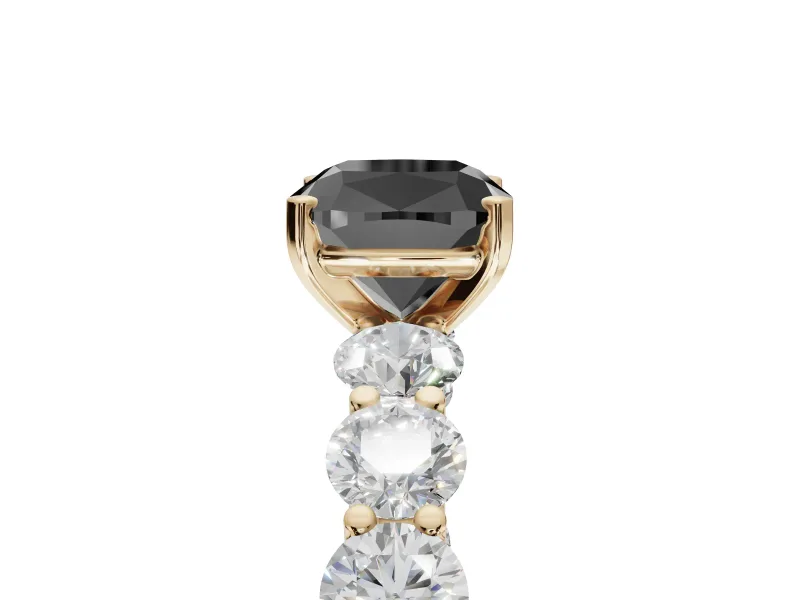 Cushion Cut Side Stone Engagement Ring Setting for a Black Center | Yellow Gold