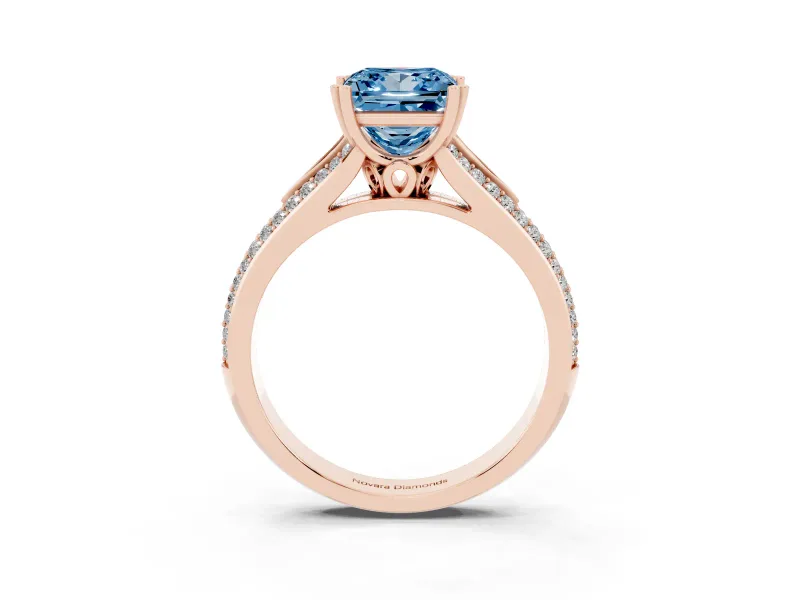 Princess Cut Split Shank Engagement Ring Setting for a Fancy Blue Lab-Grown Diamond | Pave Band | Rose Gold