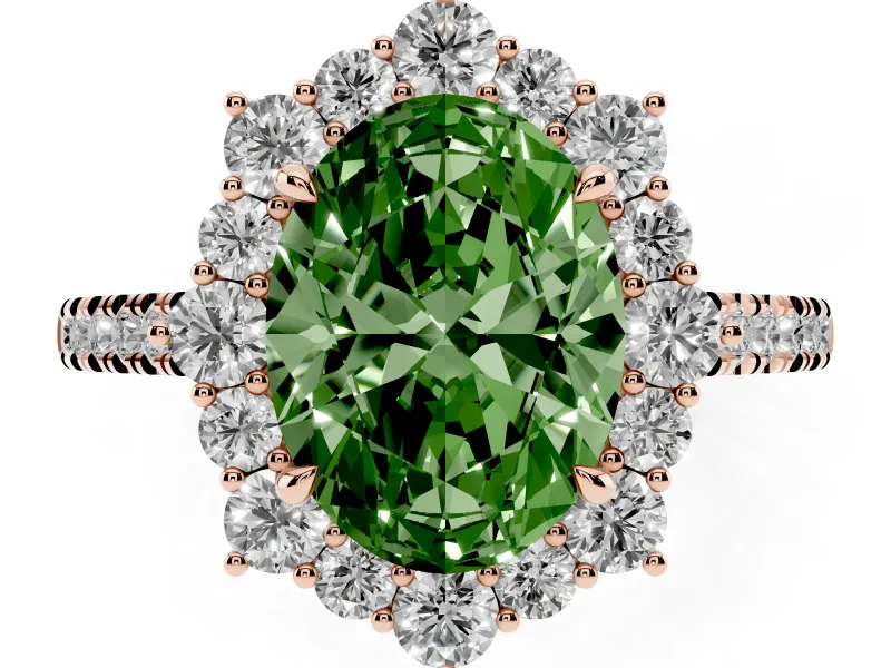 Oval Scalloped Halo Engagement Ring Setting for a Fancy Green Lab-Grown Diamond | Single Row Pave | Rose Gold