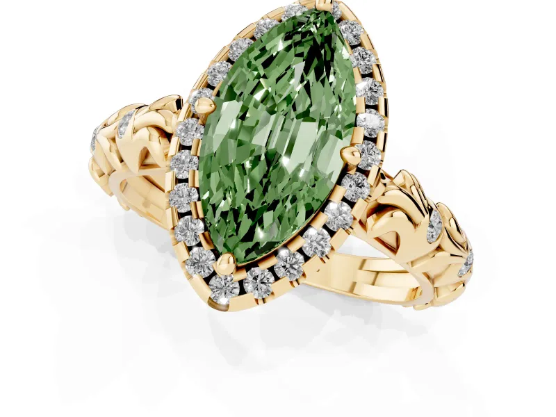 Marquise Leaf Halo Engagement Ring Setting for a Fancy Green Lab-Grown Diamond | Yellow Gold