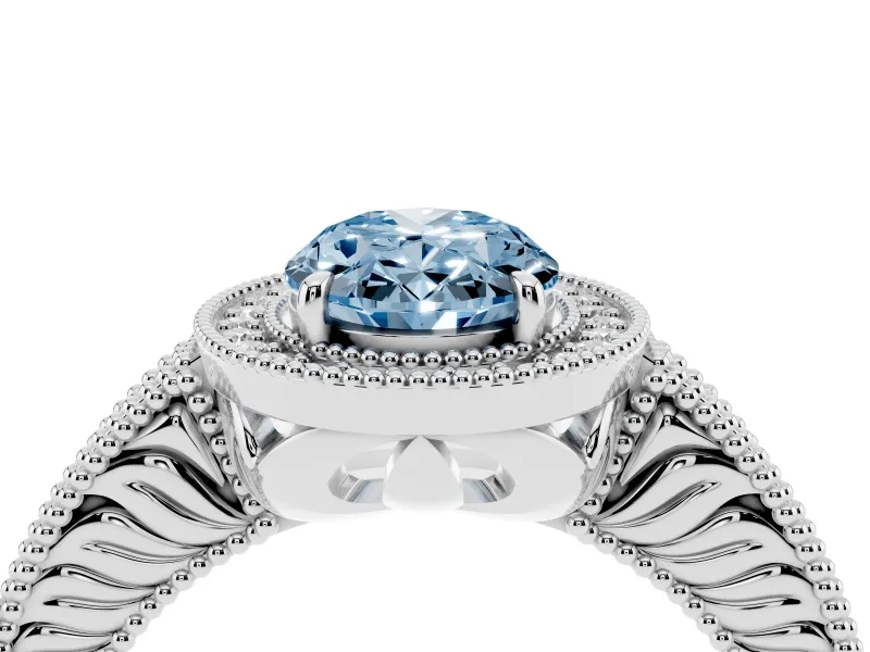 Oval Milgrain Halo Engagement Ring Setting for a Fancy Blue Lab-Grown Diamond | Platinum